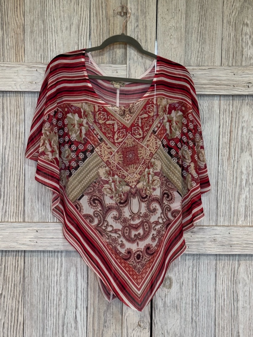 Energe 1X Red Multi-Pattern Sheer Poncho